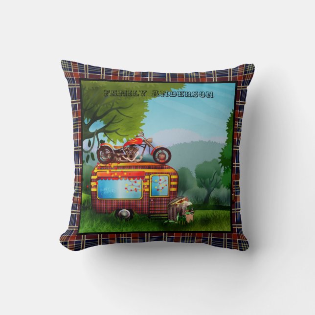 Geschenke für Campers - Tartan-Trailer Kissen (Vorderseite)