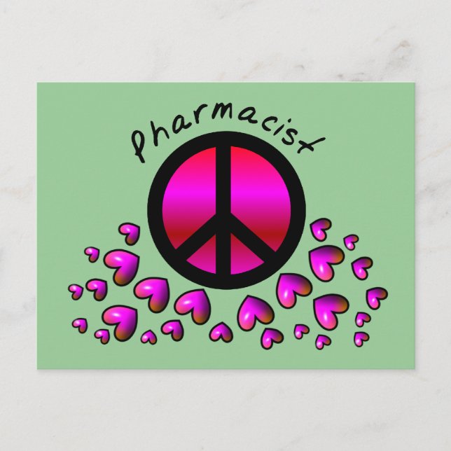 Geschenke für den Apotheker Peace & Hearts Postkarte (Vorderseite)