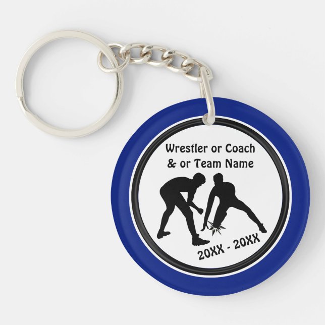 Geschenke für ein Team von Blue und White Wrestlin Schlüsselanhänger (Vorderseite)