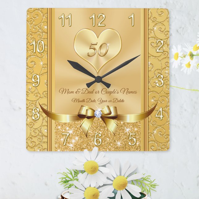 Geschenke für Eltern 50 Jahre Hochzeit-Jubiläumsze Quadratische Wanduhr (50th Anniversary Clock.)