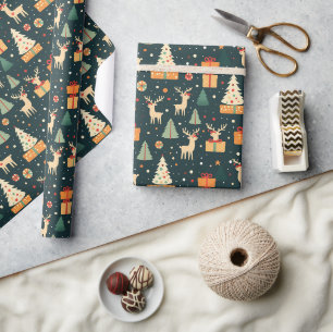 Geschenke für Hirsche Weihnachtsbaumen Dunkles Mus Geschenkpapier
