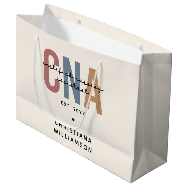 Geschenke für kundenspezifische CNA Retro zertifiz Große Geschenktüte (Vorderseite Schrägansicht)