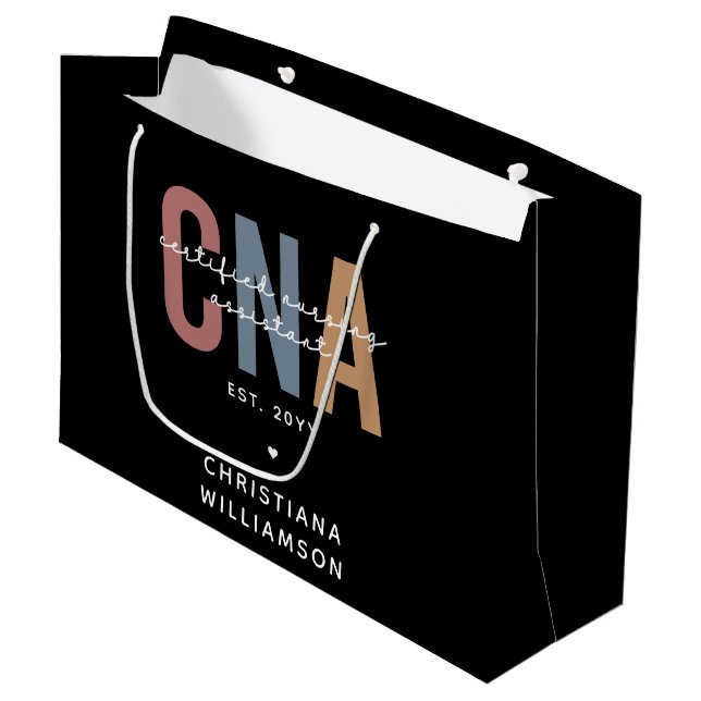 Geschenke für kundenspezifische CNA Retro zertifiz Große Geschenktüte (Vorderseite Schrägansicht)