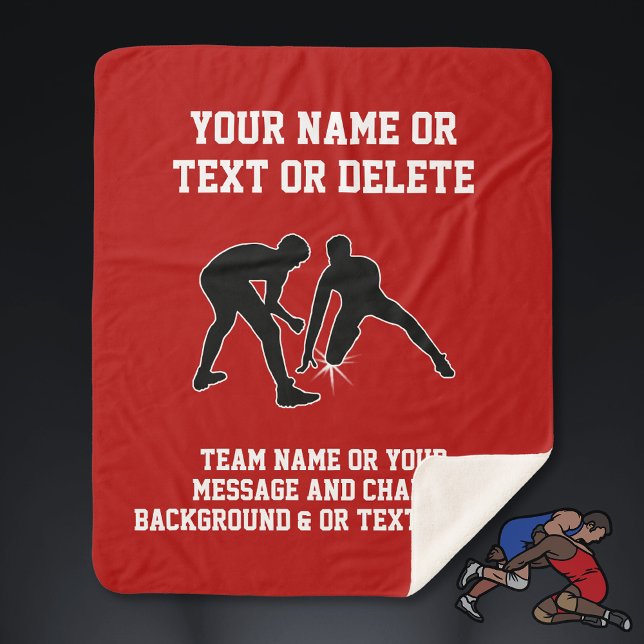Geschenke für Senioren und Coach für personalisier Sherpadecke (Wrestling senior night ideas. Personalized Wrestling Blanket. Red, White, Wrestling Room Decor.)