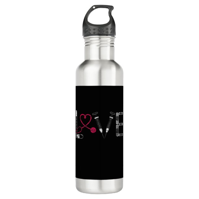 Geschenke RN LPN CNA Ärztliche LIEBE Krankenpflege Edelstahlflasche (Vorderseite)
