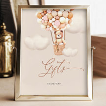 Geschenke Table Sign Brown Bär Pink Balloon Girl B