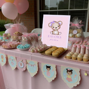 Geschenke-Tisch Süßes Mädchen Lila Bär Baby-Party Poster