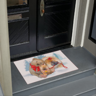 GESCHENKE TRAGENDE Teddybär und Chow Türvorleger 2 Fußmatte