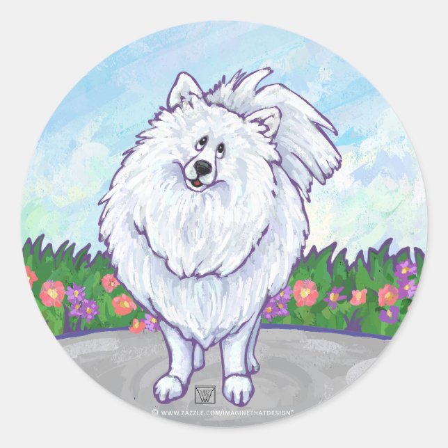 Geschenke und Accessoires aus weißem Spitz Runder Aufkleber (Vorderseite)
