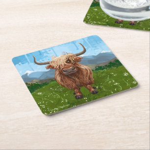 Geschenke und Accessoires für Kühe im Hochland Rechteckiger Pappuntersetzer