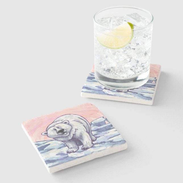 Geschenke und Accessoires für Polarbären Steinuntersetzer (Seitenansicht)