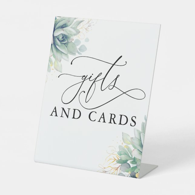 Geschenke und Card Succulents Grüne Hochzeit Sockelschild (Vorderseite)