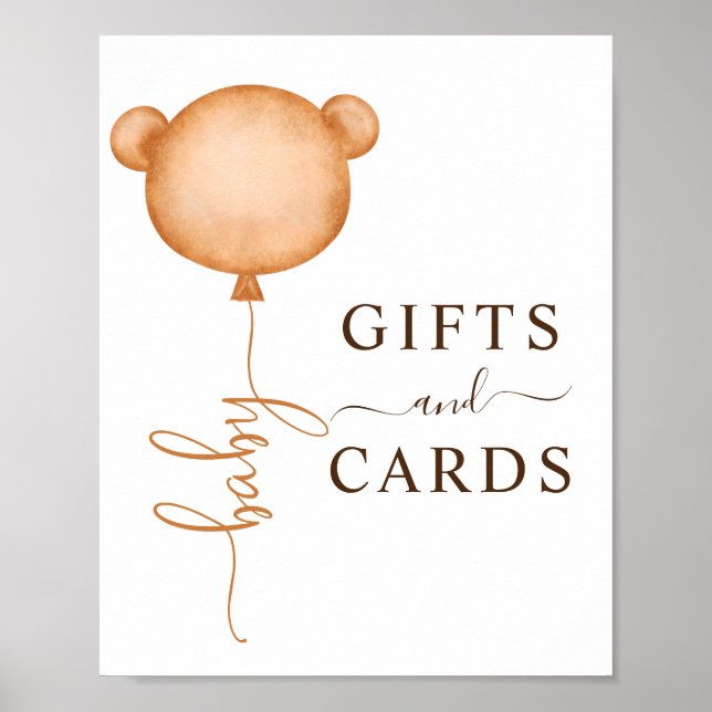 Geschenke und Karte Bear Balloon Babydusche Poster (Vorne)