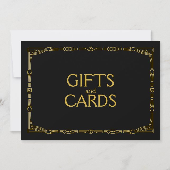 "Geschenke und Karten" Gold Art Deco Stil Hochzeit Einladung (Vorderseite)
