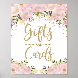 Geschenke und Karten Rosa Florale Hochzeitsdekorat Poster