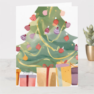 Geschenke unter dem Weihnachtsbaum Aquarell Karte
