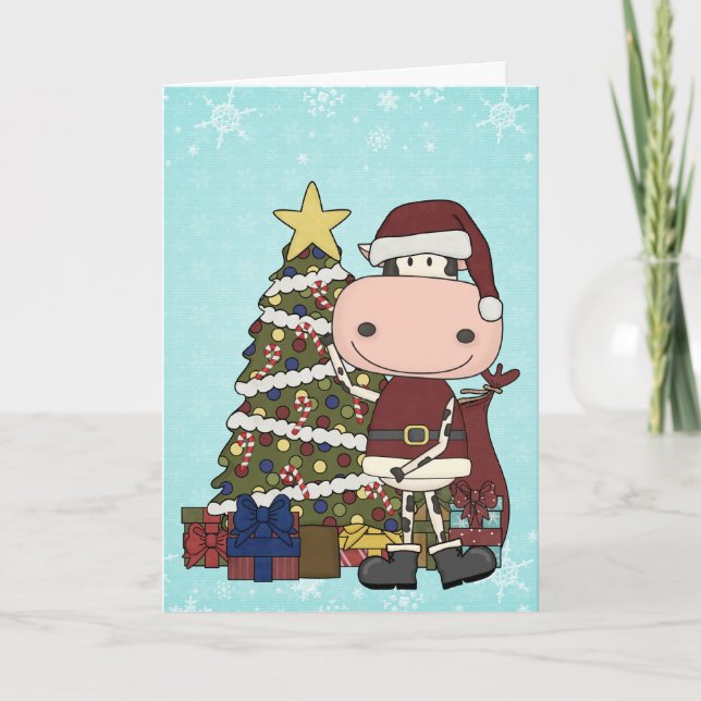 Geschenke unter dem Weihnachtsbaum - Kuh vielen Da Dankeskarte (Vorderseite)