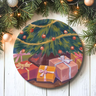 Geschenke unter dem Weihnachtsbaum-Weihnachtsfeier Pappteller