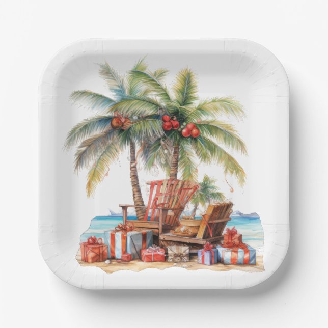 Geschenke unter der Palme Pappteller (Vorderseite)