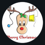 Geschenke von Nurse Christmas Rentier Runder Aufkleber<br><div class="desc">Krankenpfleger/medizinisches Personal Weihnachtsrübergeschenke,  T - Shirt,  Tasse,  Hüte,  Totenbeutel,  Karten,  Schürze und Mousepads.</div>