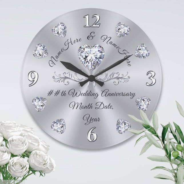 Geschenke zum zehnten, 75., 60. Diamond-Jubiläum,  Große Wanduhr (10 year anniversary gift for wife. Diamond anniversary clock. 10th anniversary gift for couple.)