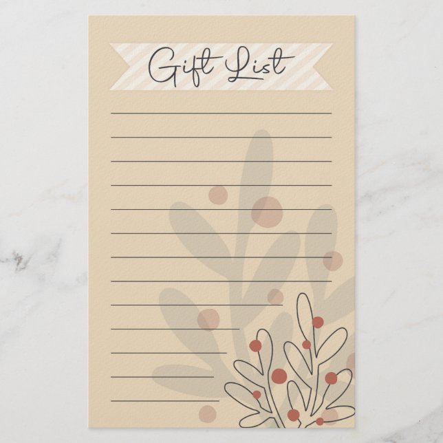Geschenkeliste, saisonale Weihnachtsmistel Briefpapier (Vorderseite)