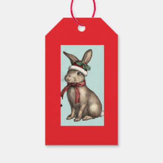 GESCHENKETIKETT HASE MIT WEIHNACHTSHUT GESCHENKANHÄNGER