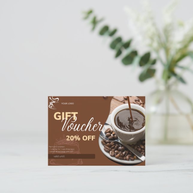 Geschenkgutschein 20% Ermäßigung für Coffee Shops Telefonnummerkarte (Stehend Vorderseite)