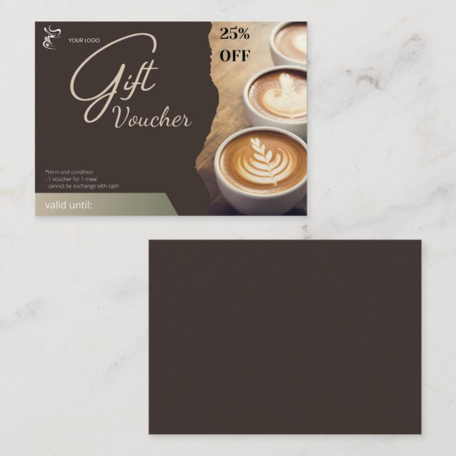 Geschenkgutschein 25% Ermäßigung für Coffee Shops Telefonnummerkarte (Vorne/Hinten)