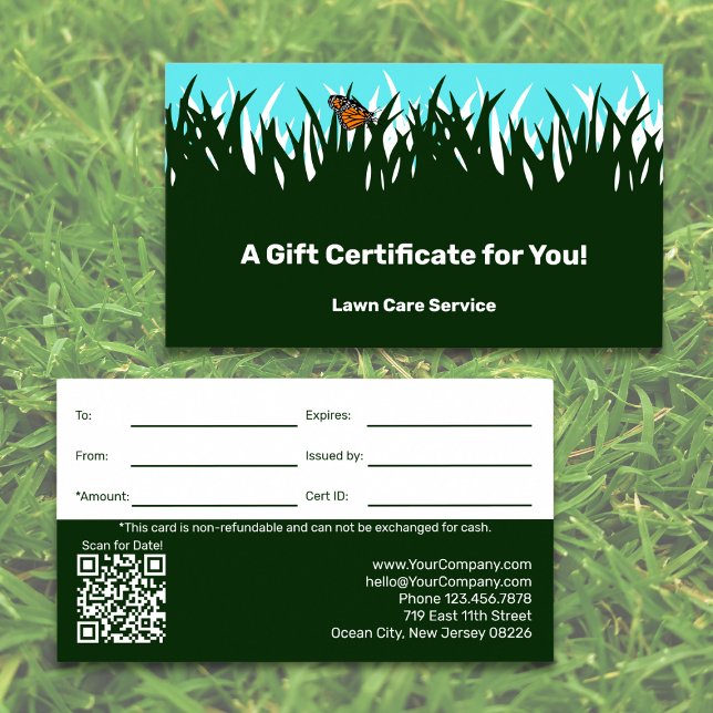 Geschenkgutschein der Lawinenservice-Firma (Lawn Care Service Company Gift Certificate, Green & White)