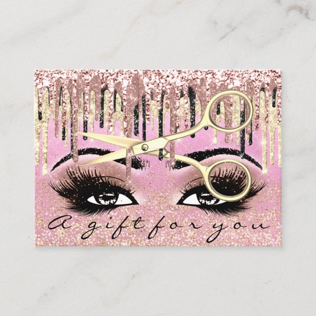 Geschenkgutschein Friseur Glitzer Gold-Makeup Visitenkarte (Vorderseite)