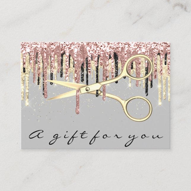 Geschenkgutschein Friseur Rose Gold Makeup Grau Visitenkarte (Vorderseite)