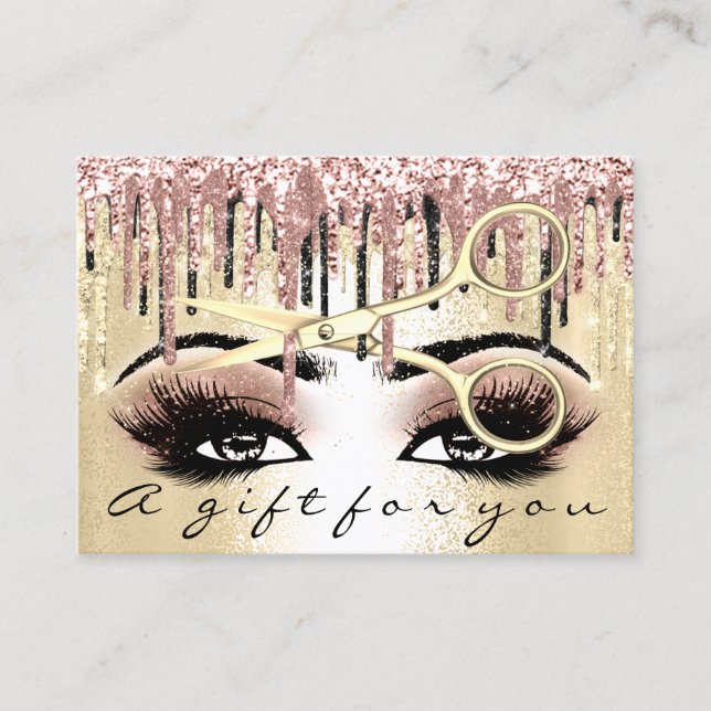 Geschenkgutschein Friseur Rose Gold Tropfen Makeup Visitenkarte (Vorderseite)