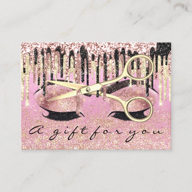 Geschenkgutschein Friseur Rose Rosa Makeup Lash Visitenkarte (Vorderseite)
