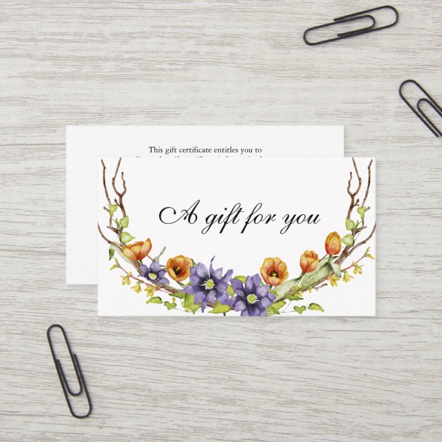 Geschenkgutschein für Aquarellblumen Visitenkarte (Vorderseite/Rückseite Beispiel)