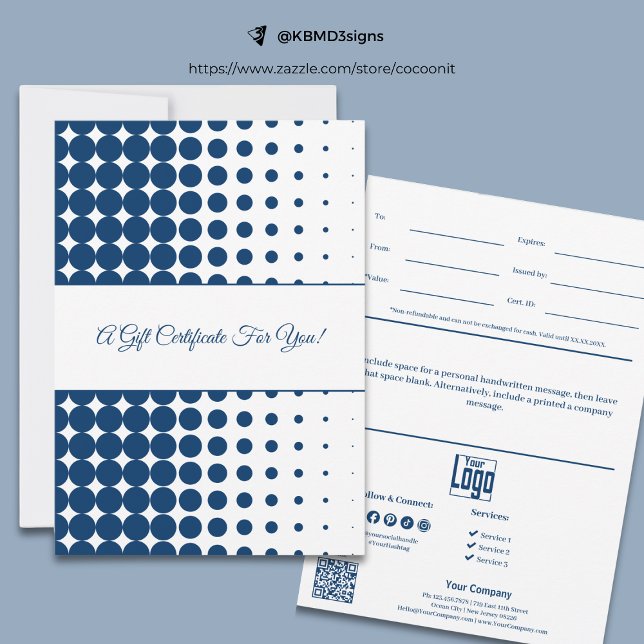 Geschenkgutschein für berufliches blaues Weißes Ha (Professional Blue White Half Tone Gift Certificate, Track.ID., Personal Note, Logo, SM, Service)