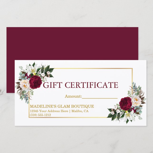 Geschenkgutschein für Burgund Gold Wasserfarben (Vorne/Hinten)