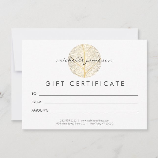 Geschenkgutschein für das elegante Gold Leaf-Logo (Vorderseite)