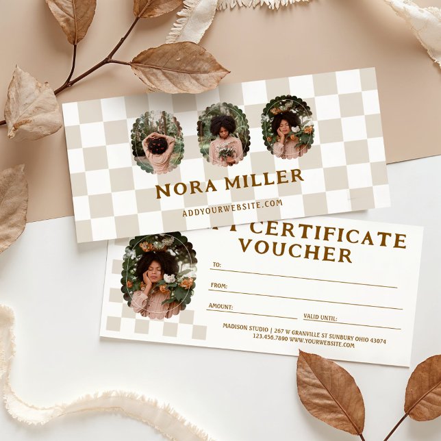 Geschenkgutschein für das hintere Foto (Retro Photo Checkered Pattern Gift Certificate)