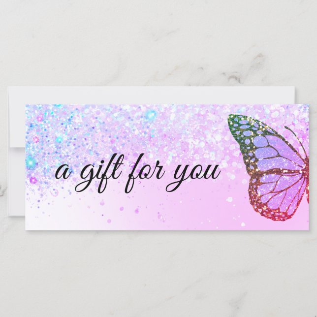 Geschenkgutschein für das lila Schmetterlingslogo (Vorderseite)
