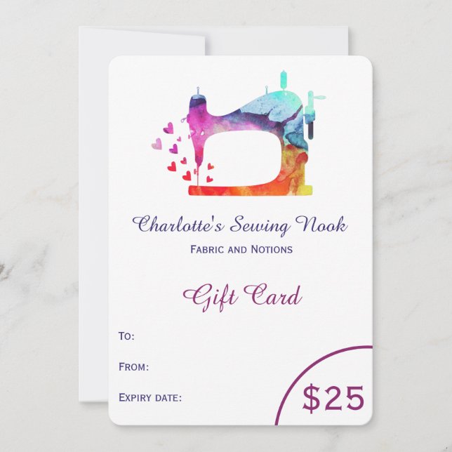 Geschenkgutschein für das Nähen von Aquarellen (Vorderseite)