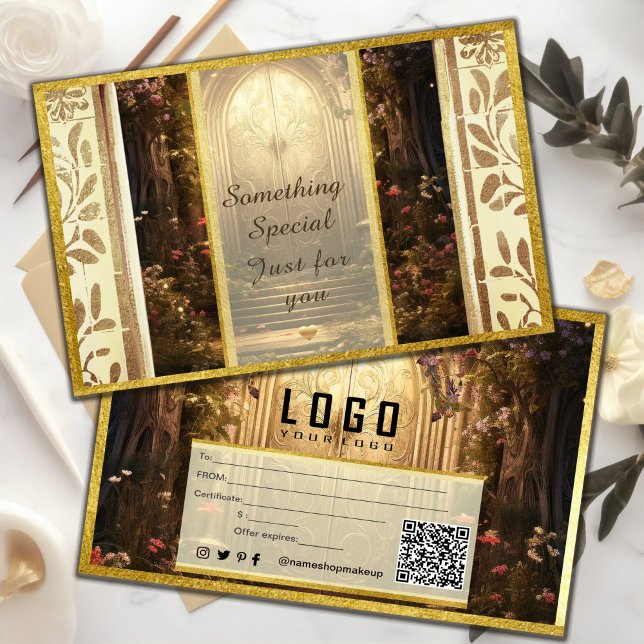 Geschenkgutschein für das verzauberte Gartentor (Enchanted Garden Gate Gift Certificate #zazzlemade #certificatecard #vouchercard #romanticdesighn)