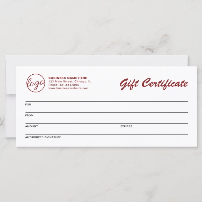 Geschenkgutschein für einfaches Burgundy-Logo (Vorderseite)