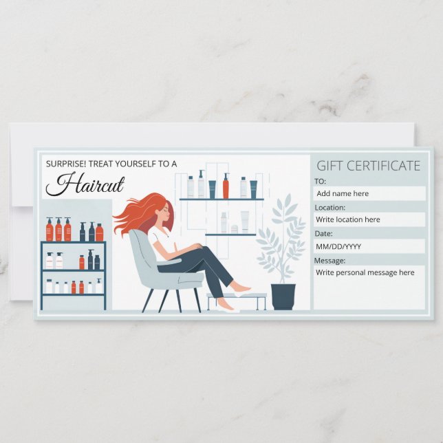 Geschenkgutschein für Haartrappe, Geschenk für Haa Einladung (Vorderseite)