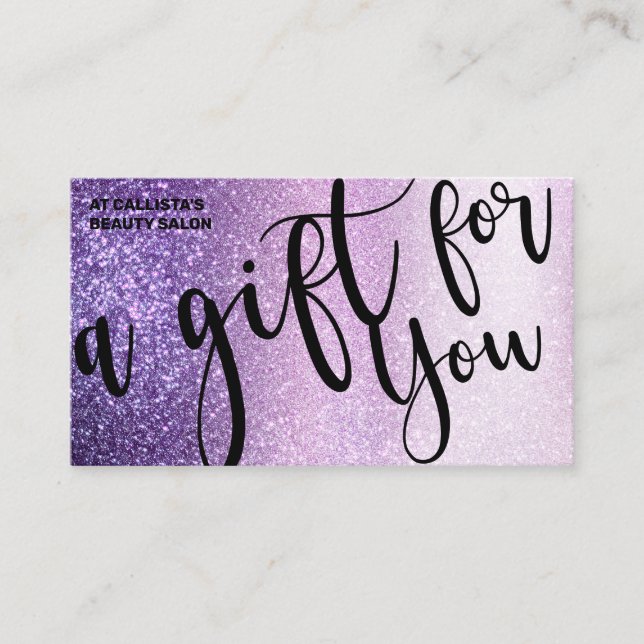 Geschenkgutschein für Lila Violet-Glitzer Visitenkarte (Vorderseite)
