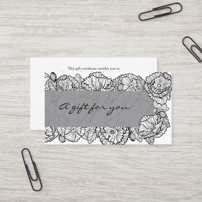 Geschenkgutschein für Marmor-Blume Visitenkarte (Vorderseite/Rückseite Beispiel)