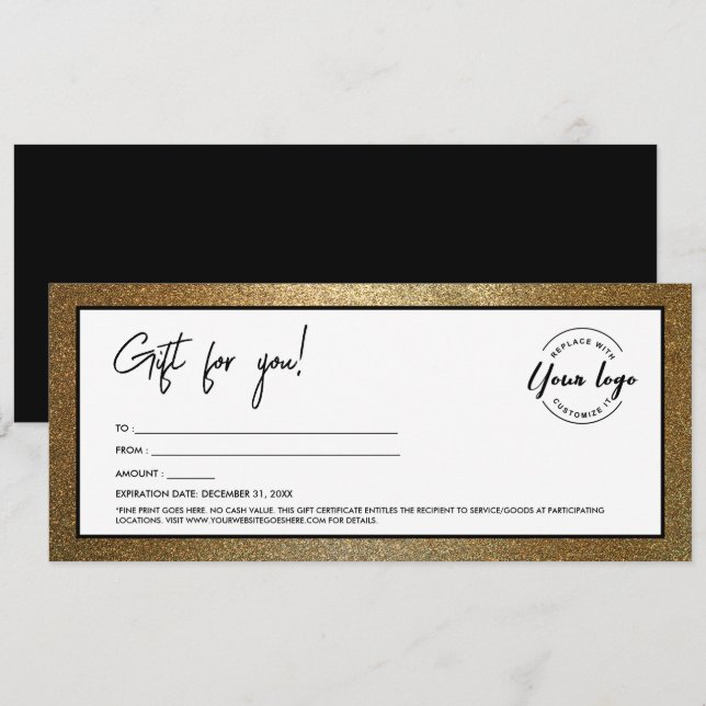 Geschenkgutschein für moderne Black Gold-Add-Logos Einladung (Vorne/Hinten)
