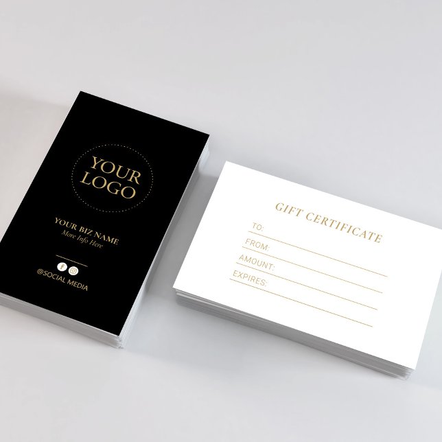 Geschenkgutschein für moderne Black & Gold-Busines Visitenkarte (Von Creator hochgeladen)