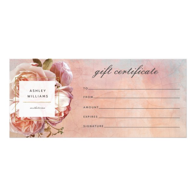 Geschenkgutschein für moderne Botanische Rosenstöc Werbekarte (Vorne)