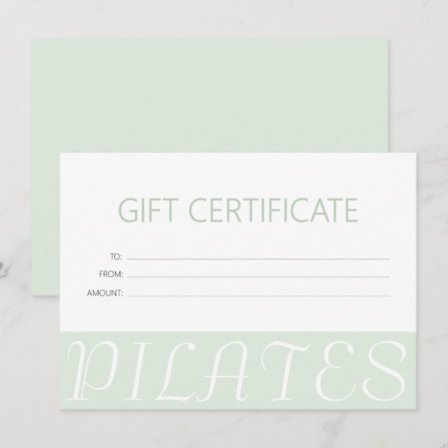 Geschenkgutschein für moderne Minzgrün-Pilates (Vorne/Hinten)